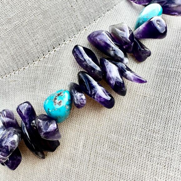 AMETHYST TURQUOISE NATURAL NUGGET necklace STERLING silver clasp - Picture 4 of 10